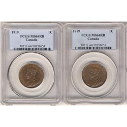 1919 1¢.  Lot of two coins both certifi