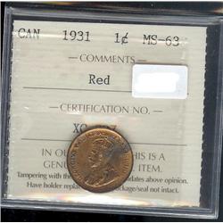 1931  ICCS MS63 Red,  75% red lustre. 