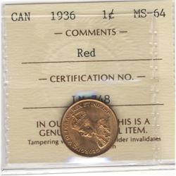1936 1¢.  A gem example in Full red ICC