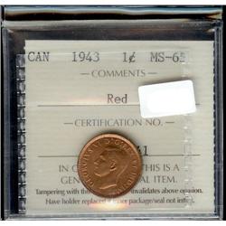 1943   ICCS MS65 Red,  95% red lustre. 