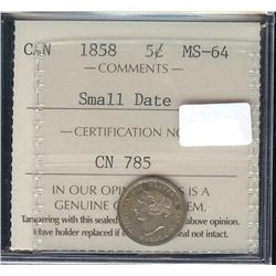 1858 Small date  ICCS MS64, Fully struc