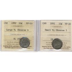 1892 10¢ Large and Small 9.  Lot of two