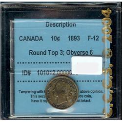1893 Round Top 3 Obverse 6,  CCCS F-12,