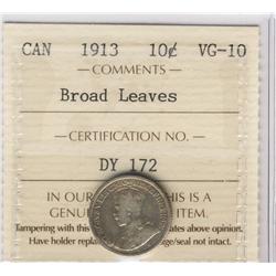 1913 10¢ Broad leaf.  A date and variet