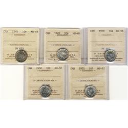 1938, 1949 x 2, 1950 & 1951 10¢.  Lot o