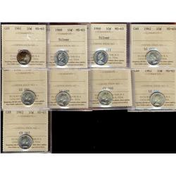 1961, 1962 and 1968 10¢. Lot of nine co