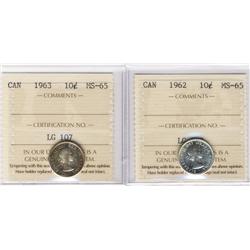 1962 x 2 and 1963 x 2 10¢.  Lot of four