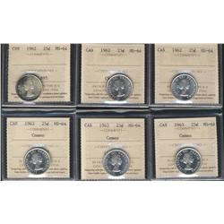 1962 x 3, 1963 Cameo x 3 25¢.  Lot of s