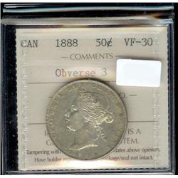 1888 Obverse 3,  ICCS VF-30, lightly to