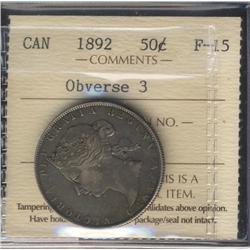 1892 Obv. 3 50¢.  This is an extremely 