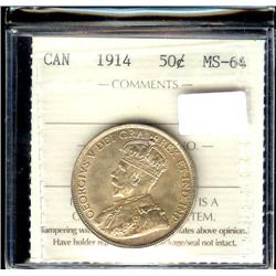 1914 50¢ ICCS MS64 PQ  Brilliant with l