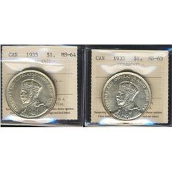 1935 $1.  Lot of two coins both being c