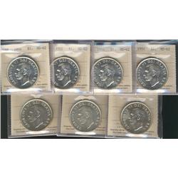 1951 $1.  Lot of 7 ICCS certified coins