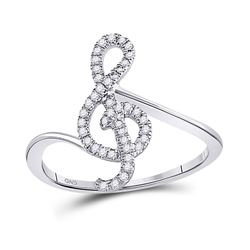 1/6 CTW Womens Round Diamond Treble Clef Music Note Fashion Ring 10kt White Gold - REF-19T6V