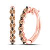 1 CTW Womens Round Brown Diamond Hoop Earrings 14kt Rose Gold - REF-46X3T