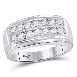 1 CTW Mens Round Diamond Double Row Band Ring 14kt White Gold - REF-97R5X