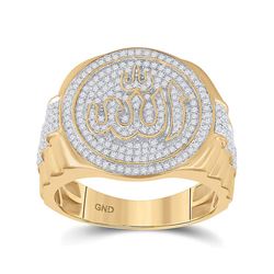 3/4 CTW Mens Round Diamond Allah Islam Circle Ring 10kt Yellow Gold - REF-80N5A