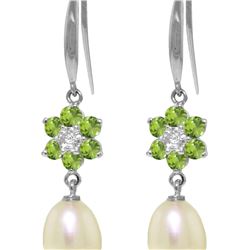 Genuine 9.01 ctw Peridot, Pearl & Diamond Earrings 14KT White Gold - REF-44V3W