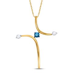 1/4 CTW Blue Color Enhanced Diamond Womens Cross Spiritual Pendant 10k Yellow Gold - REF-19V2Y