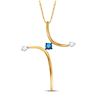 Image 1 : 1/4 CTW Blue Color Enhanced Diamond Womens Cross Spiritual Pendant 10k Yellow Gold - REF-19V2Y