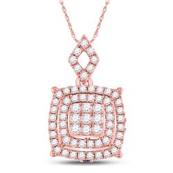 1/2 CTW Womens Round Diamond Square Cluster Pendant 14kt Rose Gold - REF-47N6A