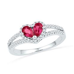 3/4 CTW Womens Pear Lab-Created Ruby Heart Split-shank Ring 10kt White Gold - REF-22R5X