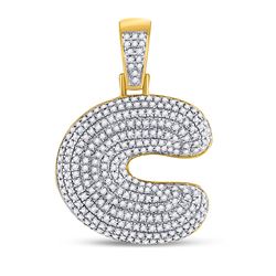 3/4 CTW Mens Round Diamond Initial C Letter Charm Pendant 10kt Yellow Gold - REF-57H3R