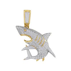 1 & 1/2 CTW Mens Diamond Shark Nautical Charm Fashion Pendant 10kt Yellow Gold - REF-129N5A