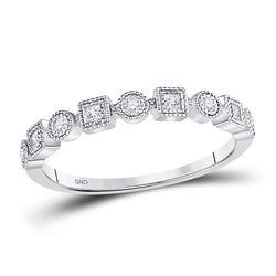 1/8 CTW Womens Round Diamond Square Dot Stackable Band Ring 10kt White Gold - REF-17F6W