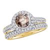1 & 1/4 CTW Womens Round Brown Diamond Bridal Wedding Ring 14kt Yellow Gold - REF-81F7W