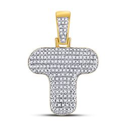 1/2 CTW Mens Round Diamond Bubble T Letter Charm Pendant 10kt Yellow Gold - REF-38R2X