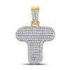 1/2 CTW Mens Round Diamond Bubble T Letter Charm Pendant 10kt Yellow Gold - REF-38R2X