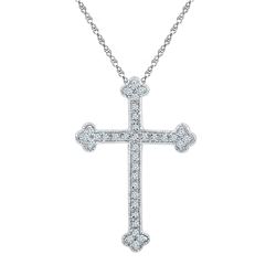 1/5 CTW Womens Round Diamond Gothic Cross Religious Pendant 10kt White Gold - REF-19T2V