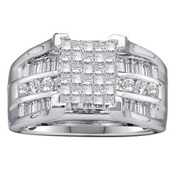 1 & 1/2 CTW Princess Diamond Cluster Bridal Wedding Engagement Ring 14kt White Gold - REF-156T7V
