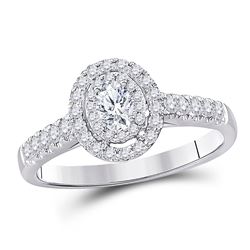 1/2 CTW Oval Diamond Halo Bridal Wedding Engagement Ring 14kt White Gold - REF-64N8A