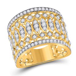 1 & 3/8 CTW Womens Round Diamond Right Hand Cocktail Ring 14kt Yellow Gold - REF-136Y4N