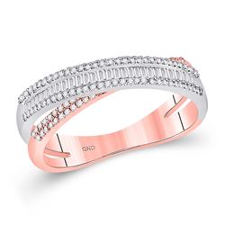 3/8 CTW Womens Round Diamond Crossover Baguette Fashion Ring 14kt Two-tone Gold - REF-42R8X