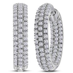 2 CTW Womens Round Diamond Inside Outside Hoop Earrings 14kt White Gold - REF-143T2V