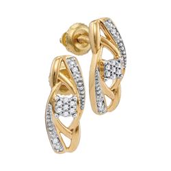 1/20 CTW Womens Round Diamond Vertical Flower Cluster Earrings 10kt Yellow Gold - REF-12R2X
