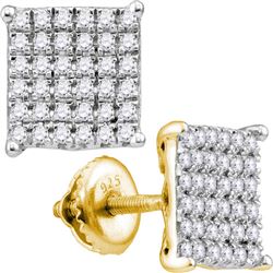 1 CTW Womens Round Diamond Square Earrings 10kt Yellow Gold - REF-71M6F