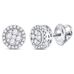 1/2 CTW Womens Round Diamond Cluster Stud Earrings 14kt White Gold - REF-46H3R