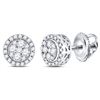 1/2 CTW Womens Round Diamond Cluster Stud Earrings 14kt White Gold - REF-46H3R