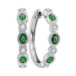 1 CTW Womens Oval Emerald Diamond Hoop Earrings 18kt White Gold - REF-109X2T