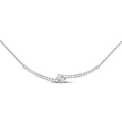 1/2 CTW Womens Round Diamond Curved Bar 2-stone Necklace 14kt White Gold - REF-54H5R