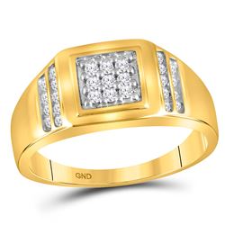 1/4 CTW Mens Round Diamond Square Cluster Ring 10kt Yellow Gold - REF-28N2A