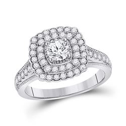 1 & 1/3 CTW Round Diamond Halo Bridal Wedding Engagement Ring 14kt White Gold - REF-218M3F