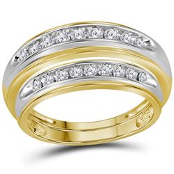 1/2 CTW His Hers Round Diamond Matching Wedding Band Ring 10kt Yellow Gold - REF-44N2A