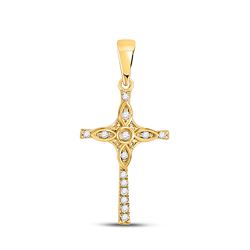 1/12 CTW Womens Round Diamond Cross Pendant 10kt Yellow Gold - REF-10R9X
