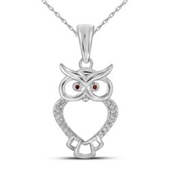 1/20 CTW Womens Round Red Color Enhanced Diamond Owl Bird Animal Pendant 10kt White Gold - REF-12N2A