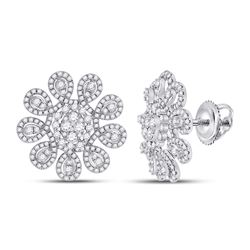 1 & 7/8 CTW Womens Round Diamond Starburst Cluster Earrings 14kt White Gold - REF-166M4F